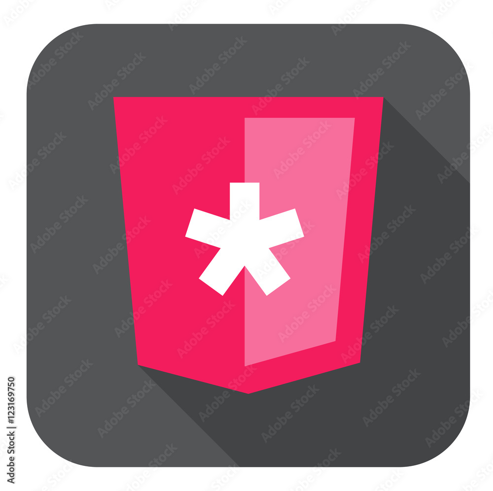 Poster vector web development shield sign html5 javascript star symbol icon on grey badge with long shadow