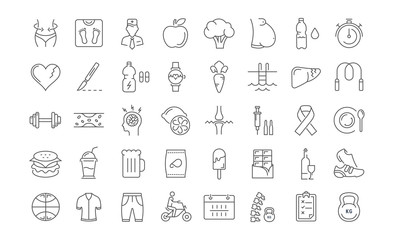 Set Vector Flat Line Icons Slimming