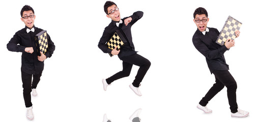 Funny chess player isolated on white