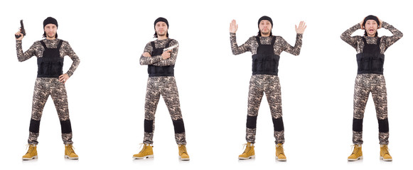 Fototapeta premium Soldier with gun isolated on white