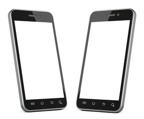 Black smartphone with blank screen left and right view.