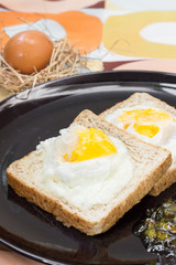 Egg bread and Orange jam breakfast.