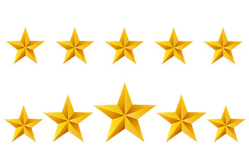 five gold stars on white background. Vector ilustration