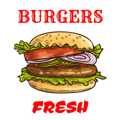 Burger fast food sketch icon