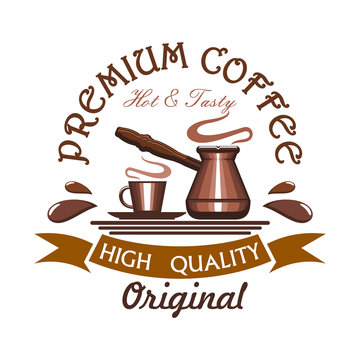 Premium hot and tasty coffee emblem