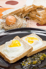 Egg bread and Orange jam breakfast.