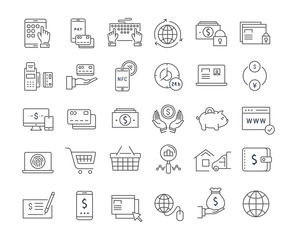 Set Vector Flat Line Icons Online Payment