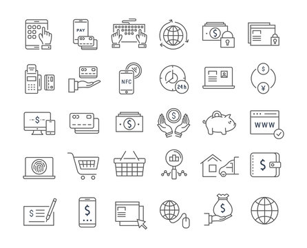 Set Vector Flat Line Icons Online Payment