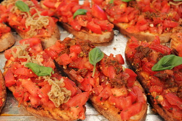 bruschetta tomato antipasto italian italy food tradition mediterranean toast basil garlic stock, photo, photograph, image, picture