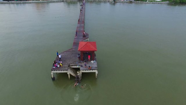 aerial view of wood pier at bangpoo samuthprakarn out skirt of bangkok thailand