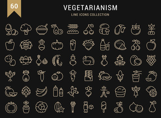 Set Vector Flat Line Icons Vegetarianism
