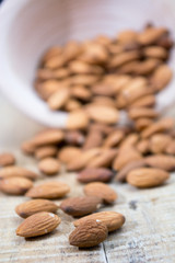 Spilled almonds from the bowl