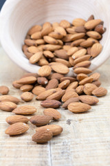 Spilled almonds from the bowl