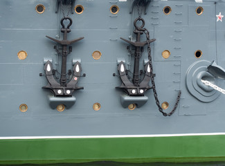 anchors on the cruiser Aurora in St. Petersburg, Russia