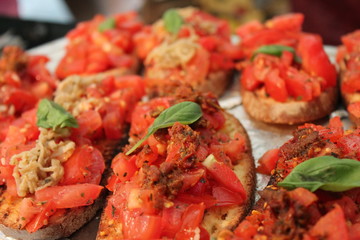 bruschetta tomato basil  toast antipasto stock, photo, photograph, image, picture, press, 