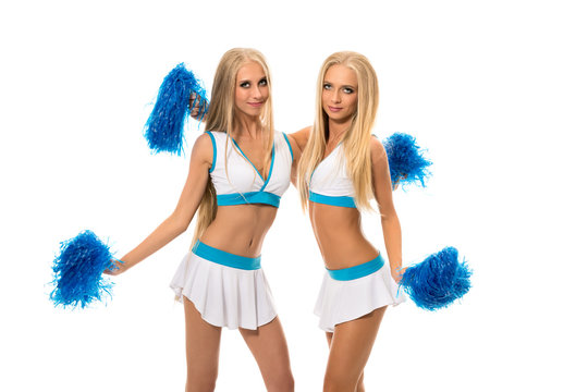 Support team. Image of pretty girls with pom poms