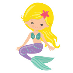 Cute mermaid vector cartoon illustration
