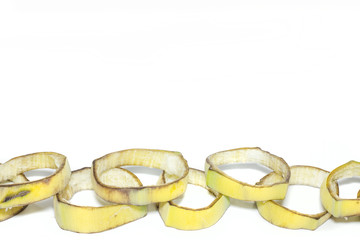 Banana slices isolated on white background.