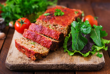 Homemade ground meatloaf with vegetables