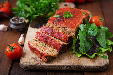 Homemade ground meatloaf with vegetables
