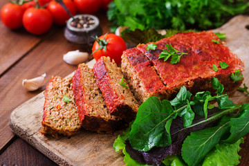 Homemade ground meatloaf with vegetables