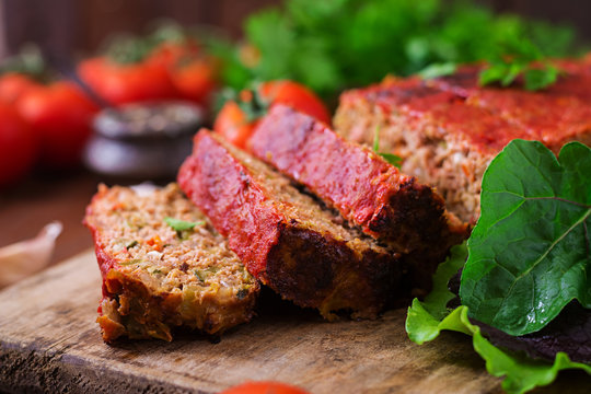 Homemade ground meatloaf with vegetables