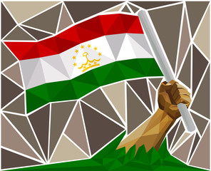 Man's Arm Raising The National Flag Of Tajikistan