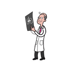 Doctor looking at x-ray film cartoon drawing senior
