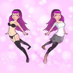 vector illustration of women in both sides 