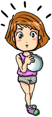 vector illustration of little girl holding a ball with surprising face