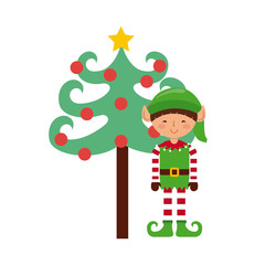 christmas character with tree icon vector illustration design