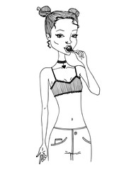 Sexy Girl Sucking on a Lollipop. Attractive Woman Sucking on a Lollipop. Vector Poster. T Shirt Design. Vector T Shirt Template. Sexy Girl Poster Design