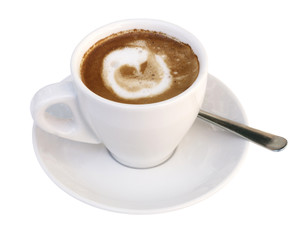 Photo of coffee with milk, isolated on white
