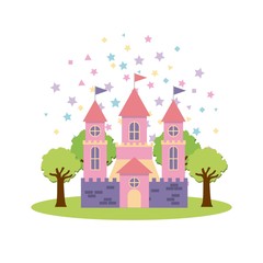 cute pink fantasy castle vector illustration design