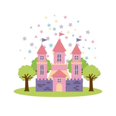 Fotobehang cute pink fantasy castle vector illustration design © Gstudio