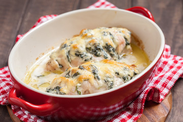 Baked hasselback chicken with spinach