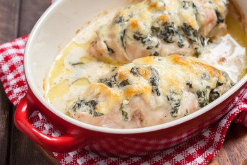 Baked hasselback chicken with spinach