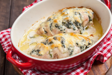 Baked hasselback chicken with spinach