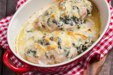 Baked hasselback chicken with spinach