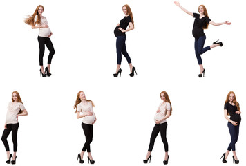 Pregnant woman in composite image isolated on white