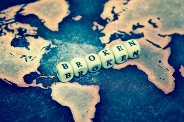 BROKEN on grunge world map