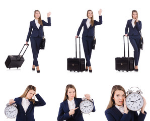 Travel vacation concept with luggage on white