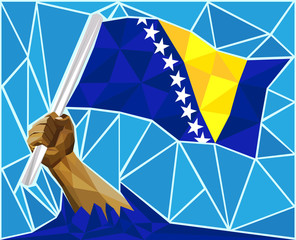 Strong Hand Raising The Flag Of Bosnia And Herzegovina
