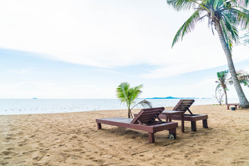Beach chair, Palm and tropical beach at Pattaya in Thailand