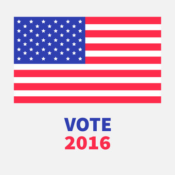 President election day 2016. Voting concept. Big american flag. Isolated White background Flat design Card