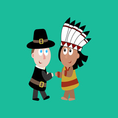 Pilgrim and indian illustration