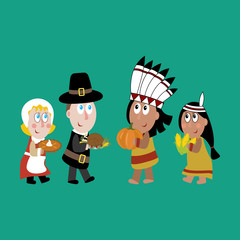 Pilgrims and indians illustration