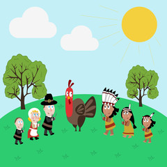 Obraz na płótnie Canvas Pilgrims and indians illustration