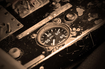 Different meters and displays in an old plane