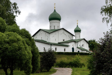 Fototapeta na wymiar Small ancient church in Pskov